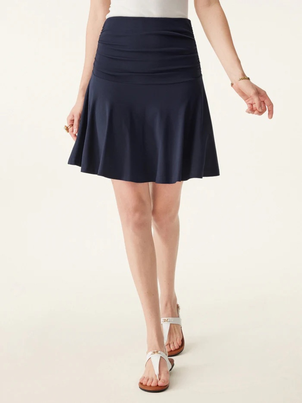 NWT OGL Eco-SkinKiss® Essential Ruched Mini Circle Skirt w/Lined Shorts in Navy
